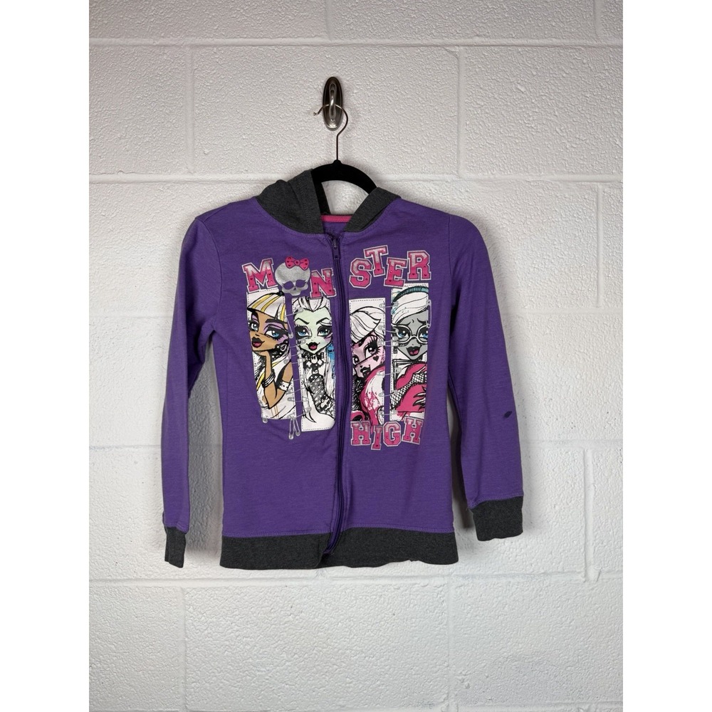 Monster High Purple Zip Hoodie Girls L Y2K Graphic Sweatshirt Goth Cartoon